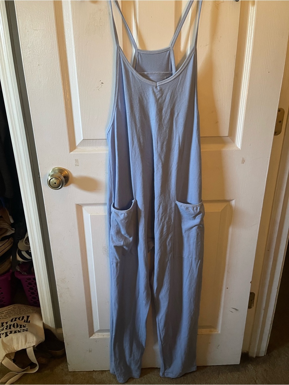 Light Blue Women's Strappy Jumpsuit with Pockets